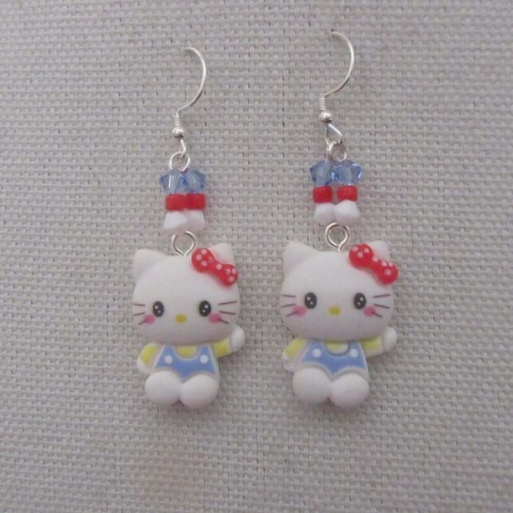 Choice of Handmade Hello Kitty Inspired Earrings Sterling Ear Wires